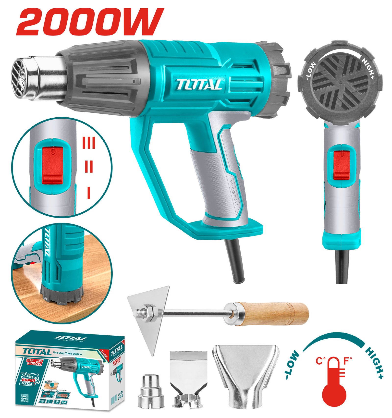 Pistola de Calor Total 2000 W con 4 Accesorios TB20045 Pistola de Calor Total 2000 W con 4 Accesorios TB20045