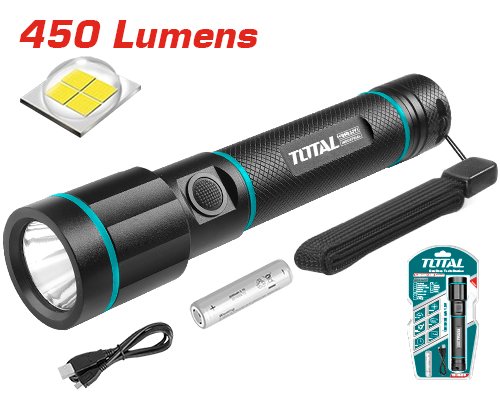 Linterna de Mano Total 450 lm con Batería 18650 TCFL1865051