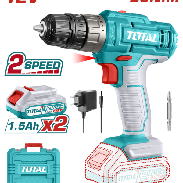 Taladro Atornillador a Batería Total 12 V 25 Nm con 2 Baterías TDLI1228