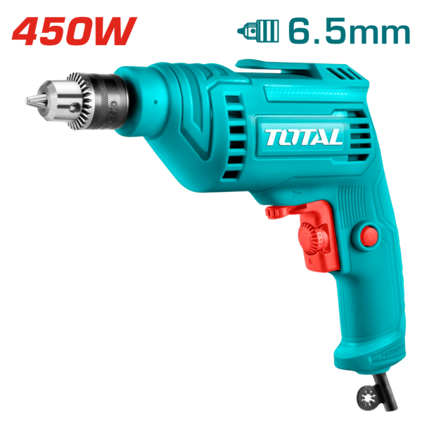 Taladro Eléctrico Total 450 W 6,5 mm Mandril Metálico TD45656