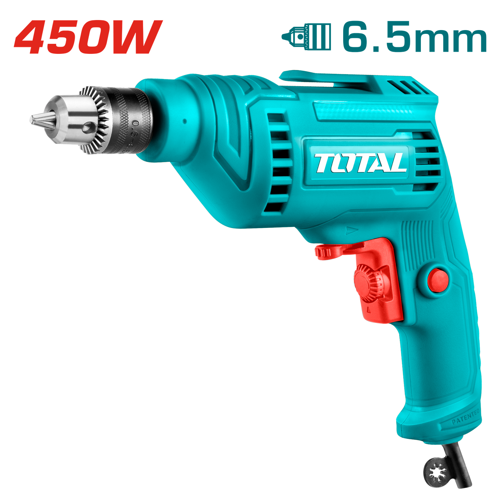 Taladro Eléctrico Total 450 W 6,5 mm Mandril Metálico TD45656 Taladro Eléctrico Total 450 W 6,5 mm Mandril Metálico TD45656