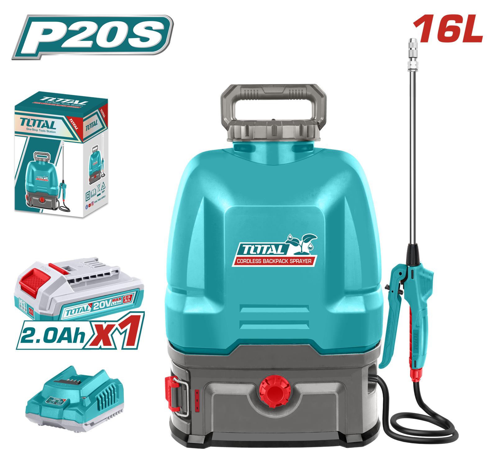 Mochila Pulverizadora a Batería Total 20 V 16 L con Batería y Cargador TSPLI20162 Mochila Pulverizadora a Batería Total 20 V 16 L con Batería y Cargador TSPLI20162