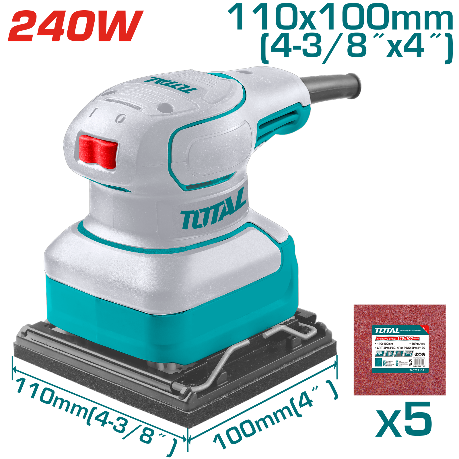 Lijadora Orbital Total 240 W 110 × 100 mm TF2241108 Lijadora Orbital Total 240 W 110 × 100 mm TF2241108