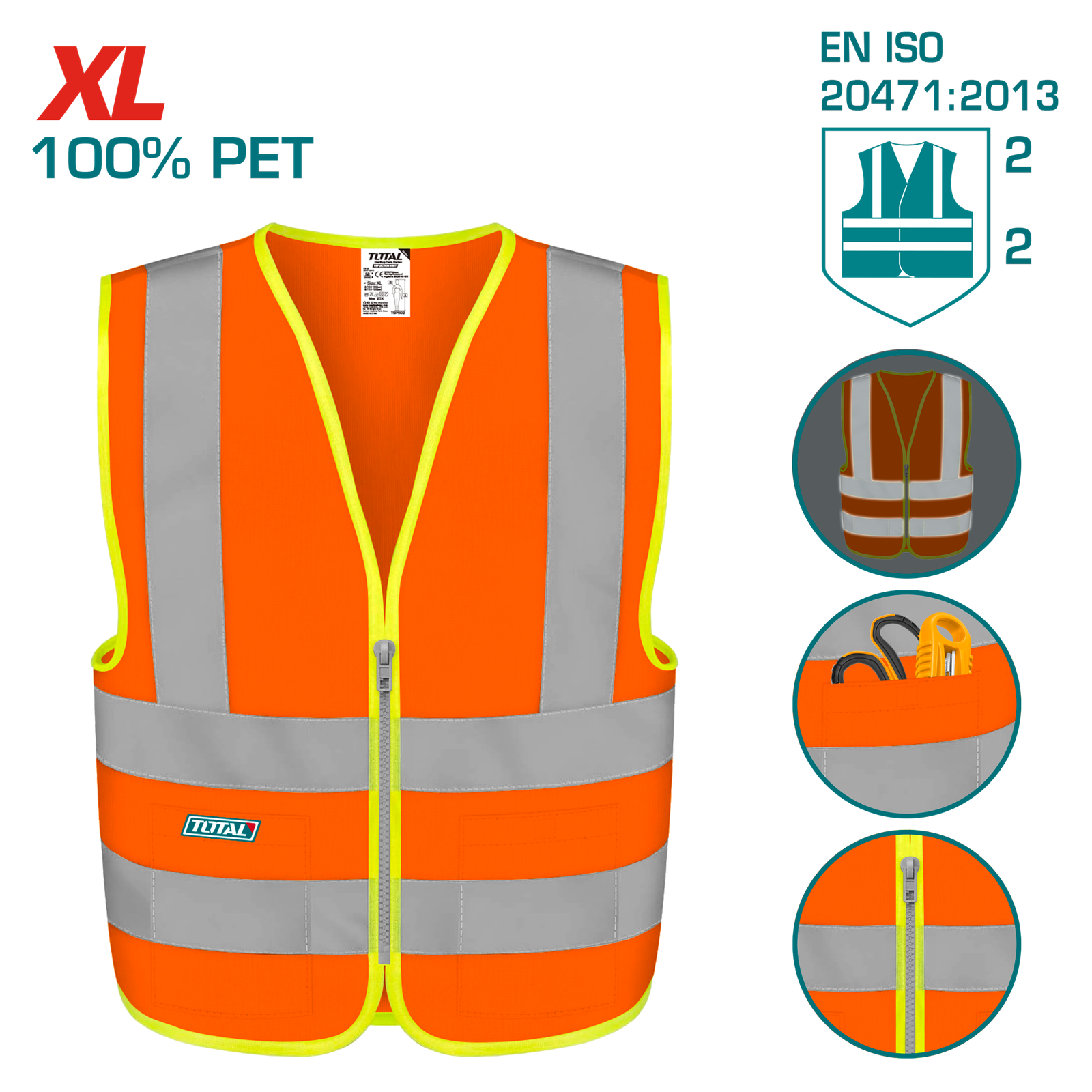 Chaleco Reflectante Naranja Total Talle XL con Cierre TSP62XL Chaleco Reflectante Naranja Total Talle XL con Cierre TSP62XL
