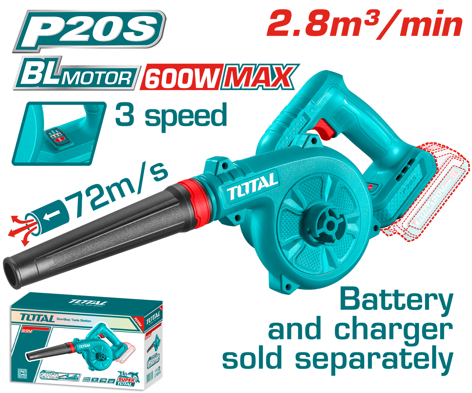 Soplador a Batería Total 20 V sin Escobillas (sin Batería) TABLI2068 Soplador a Batería Total 20 V sin Escobillas (sin Batería) TABLI2068