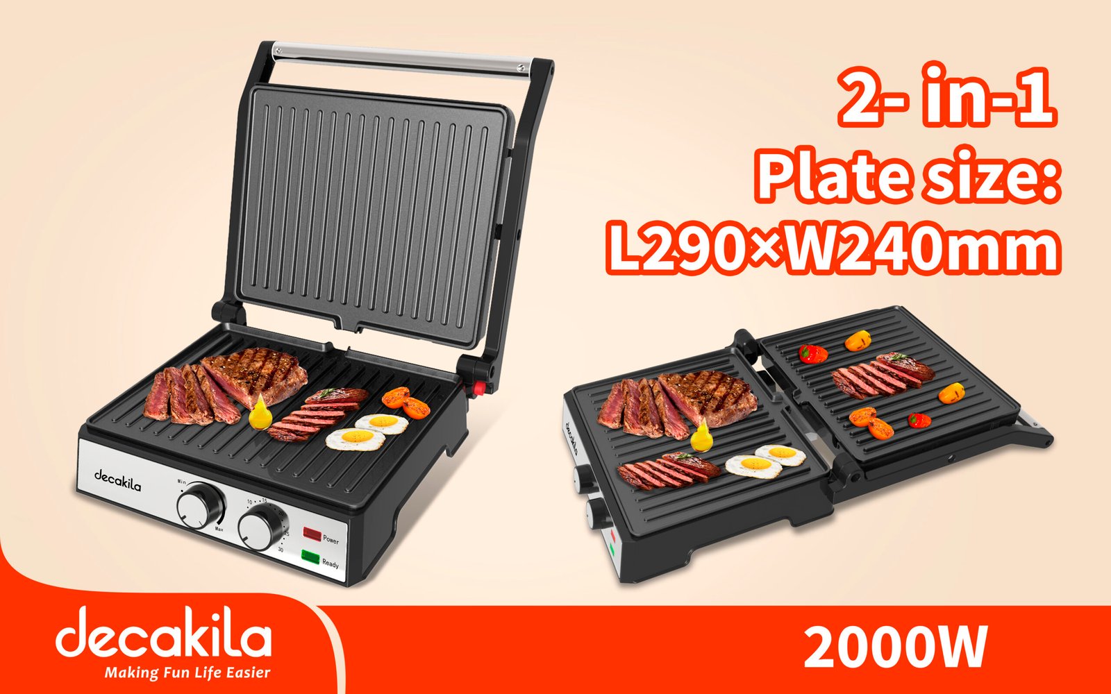 Grill Sandwichera Decakila 2000 W para 4 Rebanadas KEEC079M Grill Sandwichera Decakila 2000 W para 4 Rebanadas KEEC079M