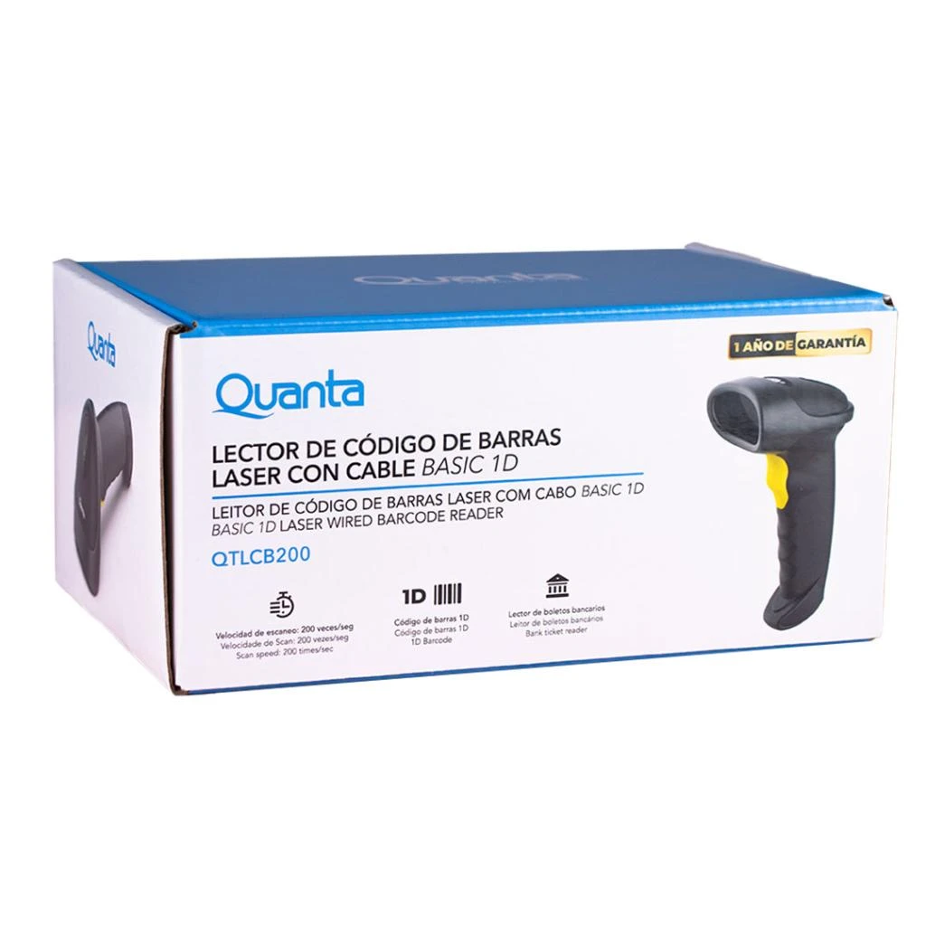Lector de Código de Barras Láser con Cable 1D QTLCB200 Quanta 6 Lector de Código de Barras Láser con Cable 1D QTLCB200 Quanta