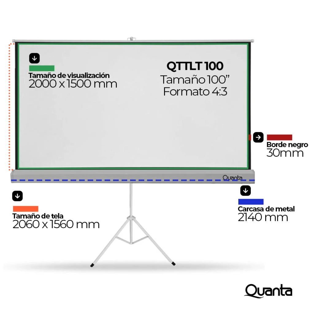 Pantalla de Proyección con Trípode de 100" QTTLT100 Quanta 2 Pantalla de Proyección con Trípode de 100" QTTLT100 Quanta